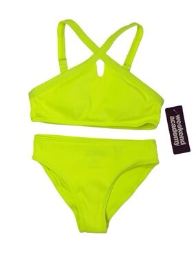 Paradise Yellow tween bikini set ribbed textured UPF 50+ girls size M/8 NWT